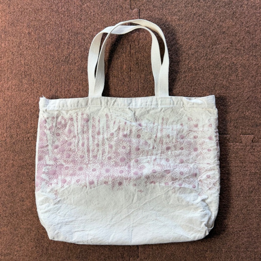 A- Floral Sunburst Canvas Tote Bag Natural Cream Pink Mandala Print Shoulder Bag